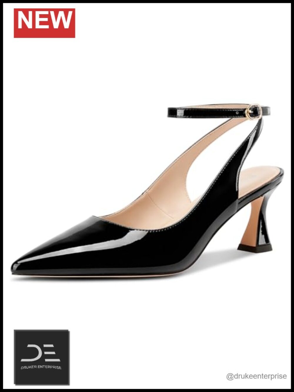 Women's Pointed Toe Ankle Strap Kitten Heels Slingback Dress Pumps 2.4"